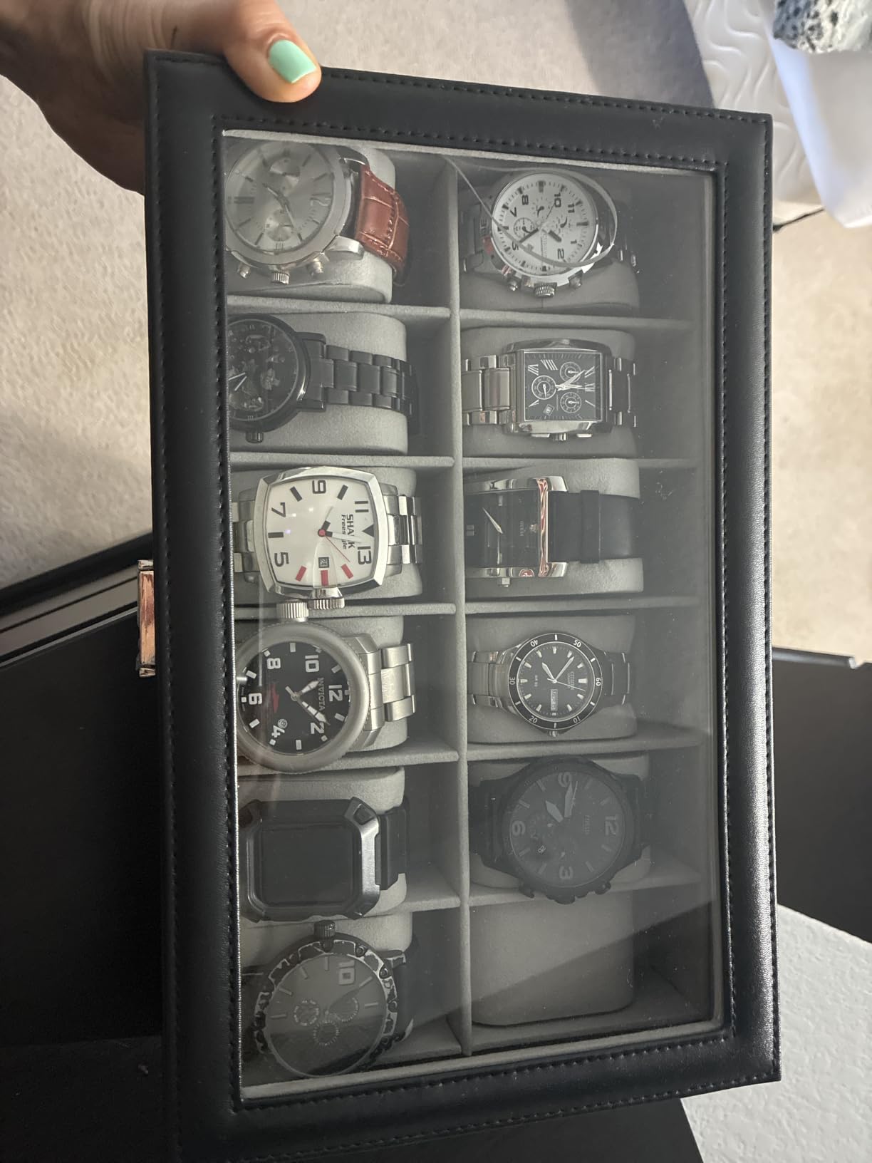 ProCase Watch Box Organizer, Fathers Day Gift for Dad, 12 Slot Watch Display Case With Glass Lid, Watch Storage Holder Mens Watch Case, Anniversary Birthday Gifts -12 Slot, Brown customer photo 1