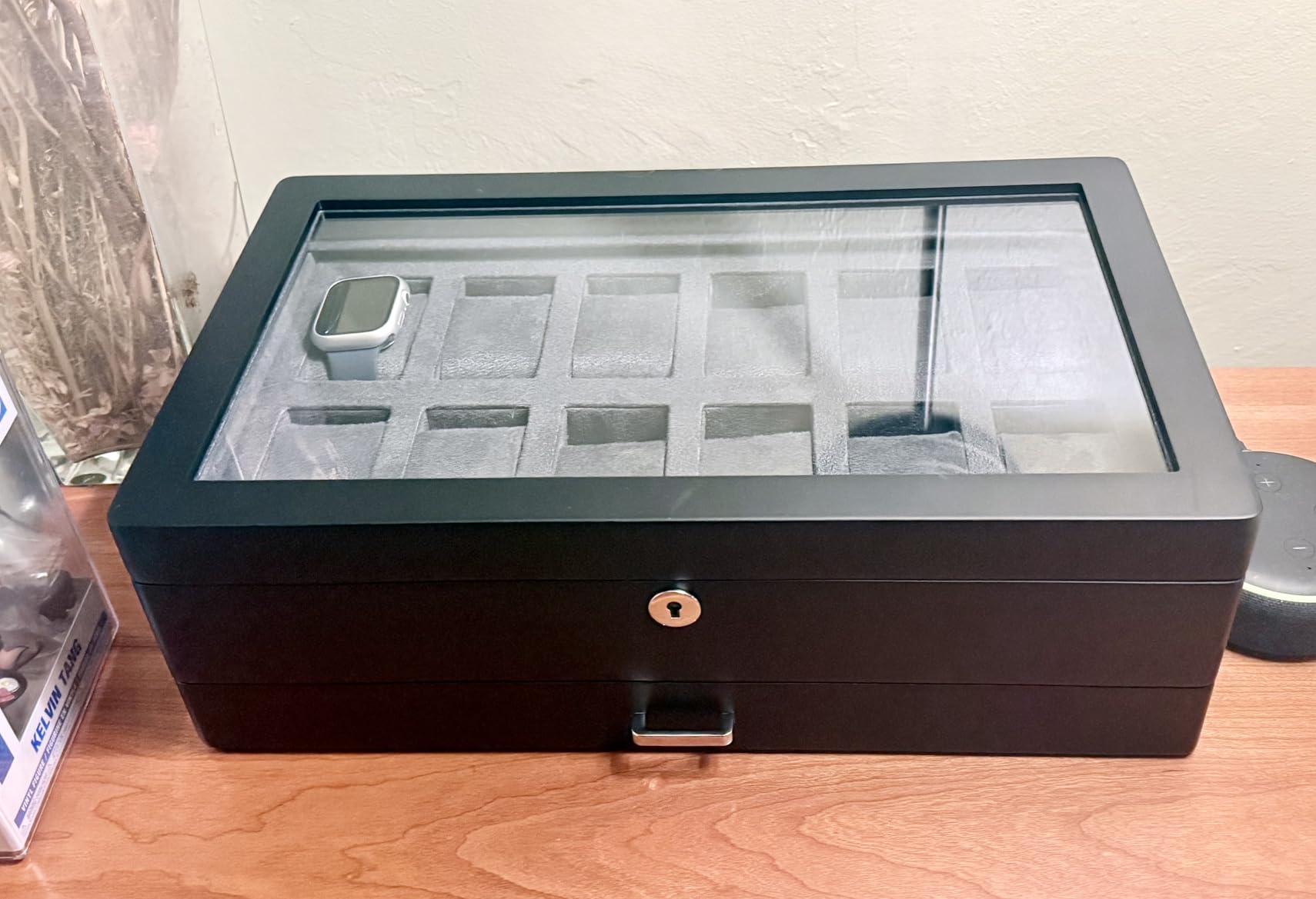 ROTHWELL Luxury Watch Box for 12 Watches - PU Leather Watch Box with Real Glass Lid - Slide out Accessory Drawer with Multiple Compartments (Carbon) customer photo 1