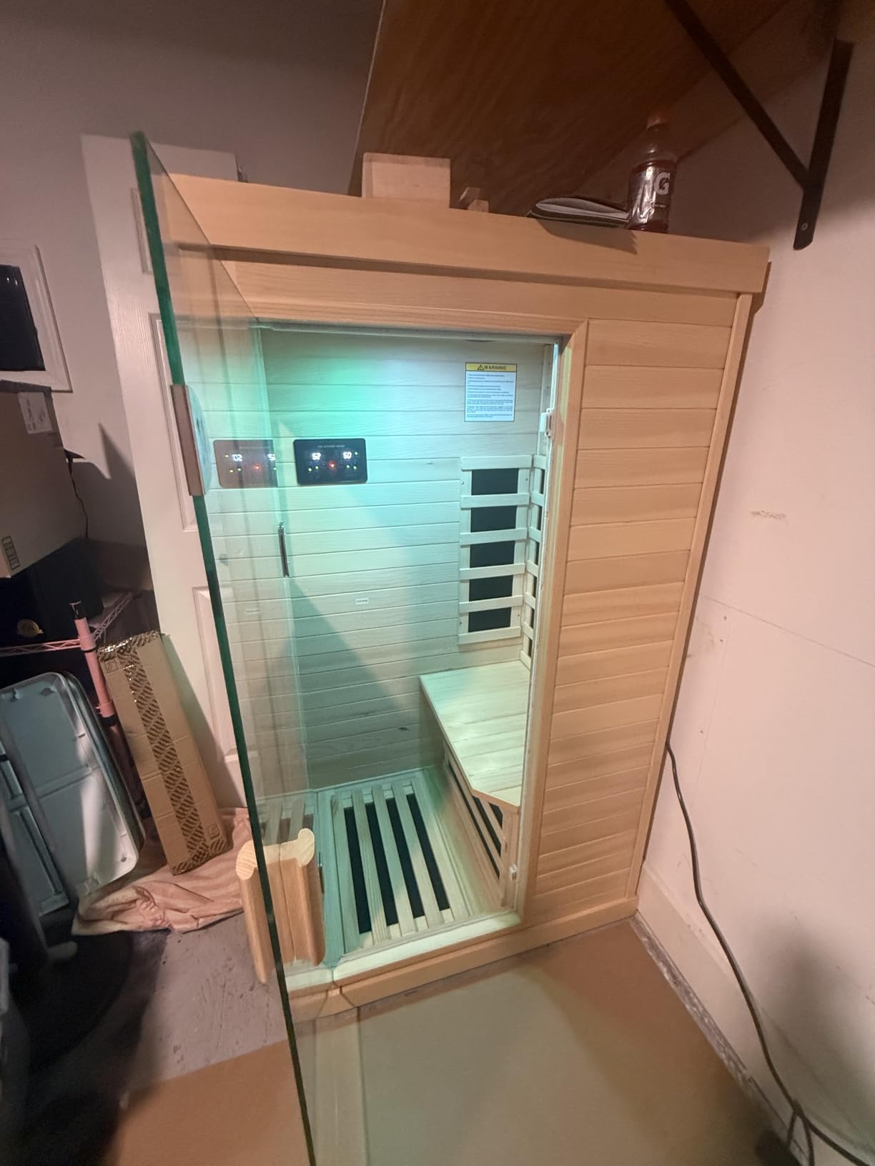 OUTEXER Far Infrared Sauna Home Sauna Spa Room Low-EMF Wood 1200W 120V | Indoor Saunas with 7 color light Tempered Glass Door customer photo 1