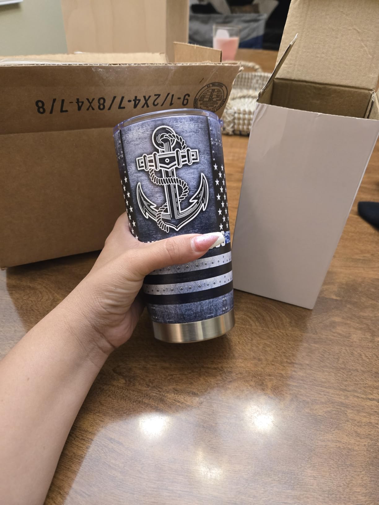 Personalized US Navy Military Veteran 20oz Tumbler With Lid - US Navy Flag Gifts - Soldier Academy Graduation Retirement Birthday Gifts customer photo 2