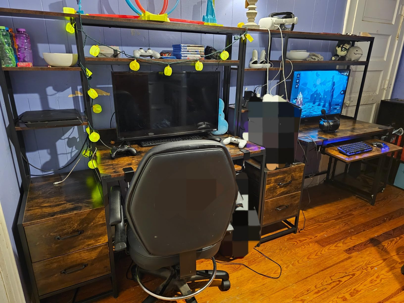 Tribesigns 55 Inch Computer Desk with 2 Drawers and Storage Shelves, Rustic Office Desk with Hutch, Study Writing Gaming Table Laptop Workstation for Home Office (Grey) customer photo 2