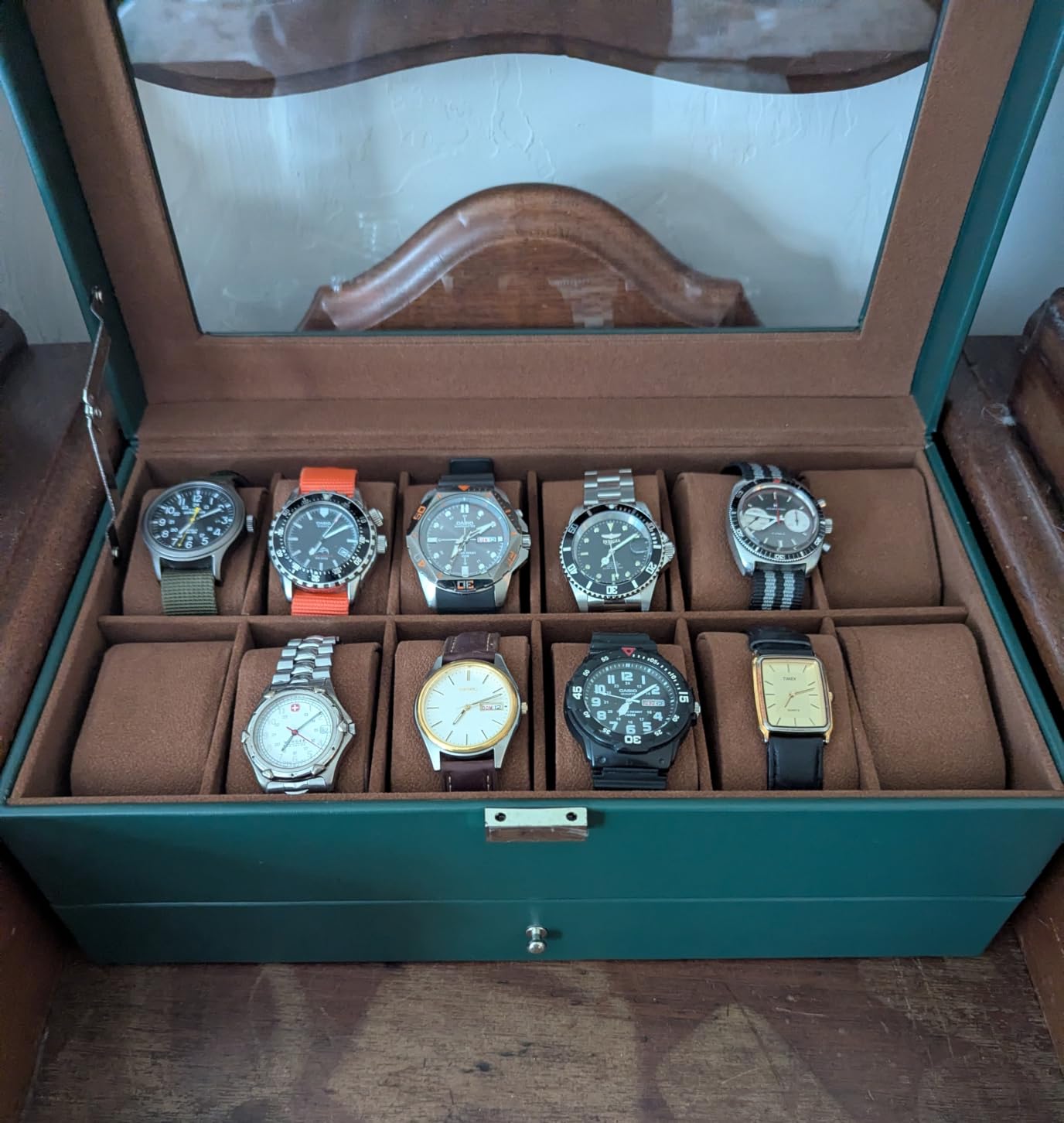 ProCase Watch Box, Fathers Day Gift for Dad, 12 Slot Mens Watch Case With Drawer, 2-Layer Watch Display Case With Glass Lid, Mens Jewelry Box Storage Holder Organizer -12Slot, Espresso customer photo 1