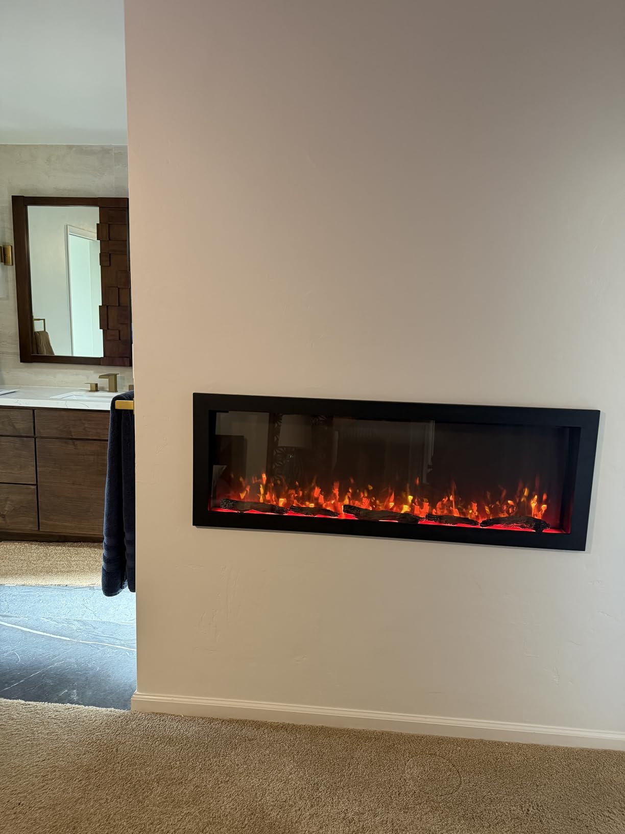 PuraFlame Bernice 60 Inch Smart Linear Electric Fireplace - Clean Hidden Vent Design, Flame with 9 Colors, Recessed in-Wall or Wall-Mount or Free Standing, Compatible with Alexa and Google Assistant customer photo 2