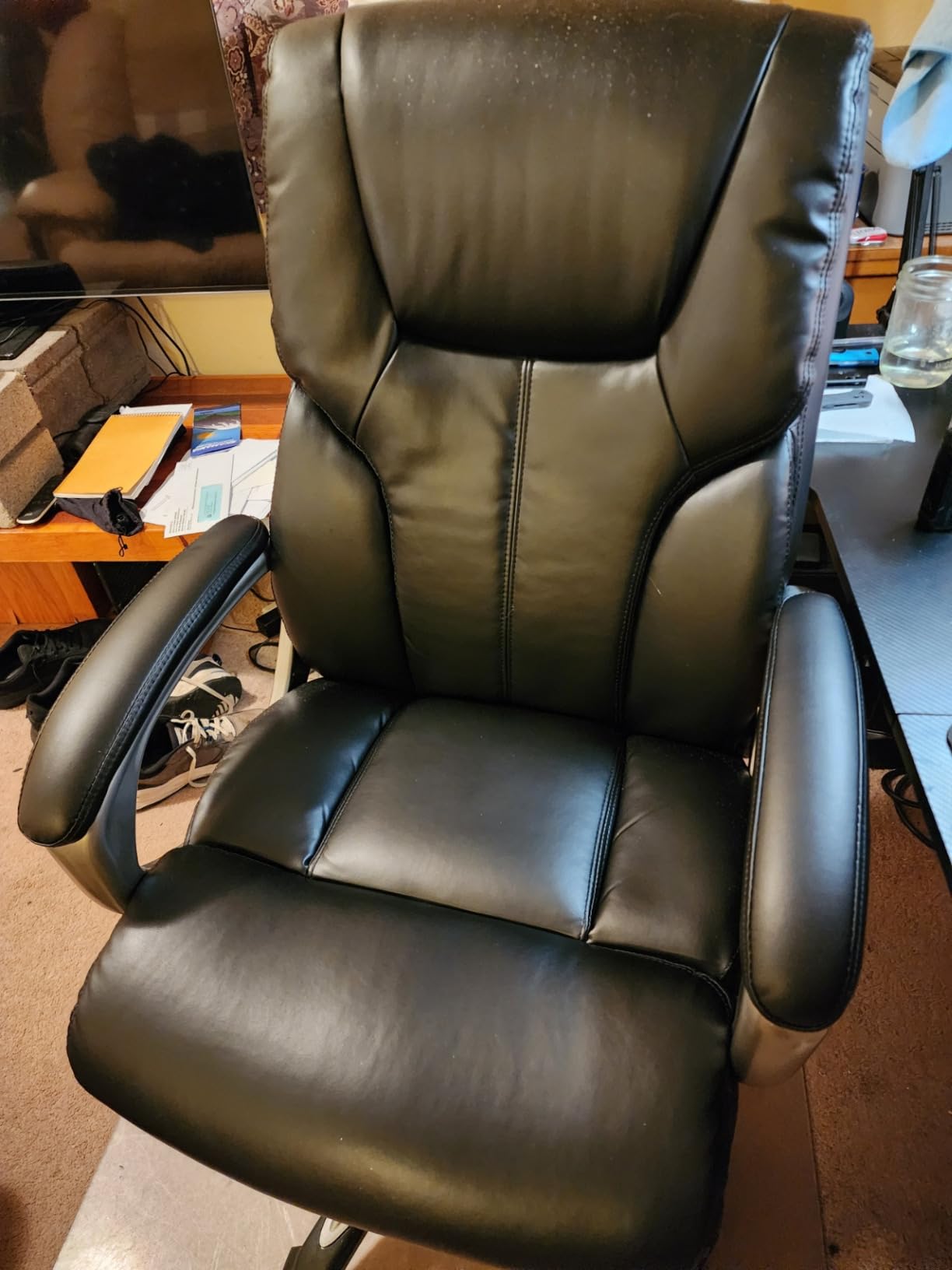 Amazon Basics Executive High Back Office Chair, Adjustable Height, Tilt, Swivel, Padded Armrests, Brown/Gold customer photo 2