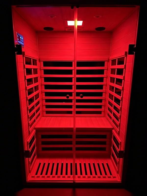 Smart Indoor Home Sauna 0-5mG Ultra Low Emf Far Infrared Sauna 2-3 Person, 1520w Hemlock Wooden Sauna Room with APP & LCD Control Panel, Bluetooth Speaker, Chromotherapy Lights, Thermal Cover customer photo 2
