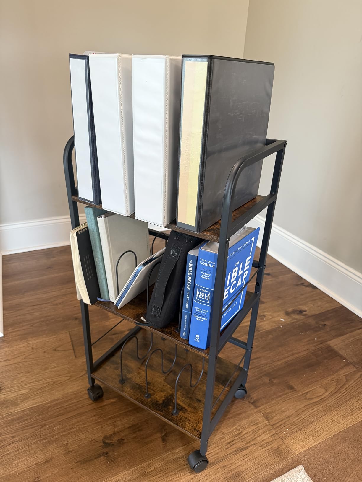 Feyejade Rolling Book Cart with Removable Dividers, 3-Tier File Cart with Wheels, Utility Storage Rack for Office, Home, Classroom, Art Supply Organizer, Binder and Laptop Shelf Rack customer photo 1
