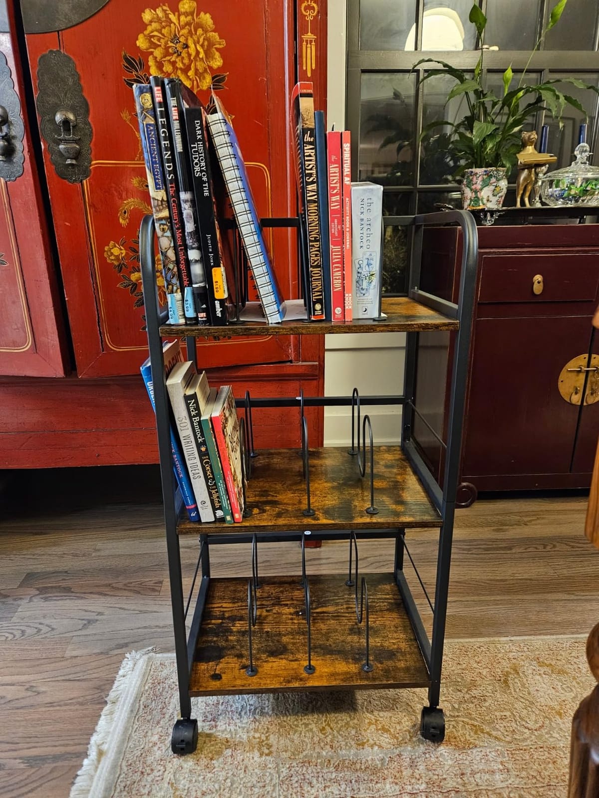 Feyejade Rolling Book Cart with Removable Dividers, 3-Tier File Cart with Wheels, Utility Storage Rack for Office, Home, Classroom, Art Supply Organizer, Binder and Laptop Shelf Rack customer photo 2