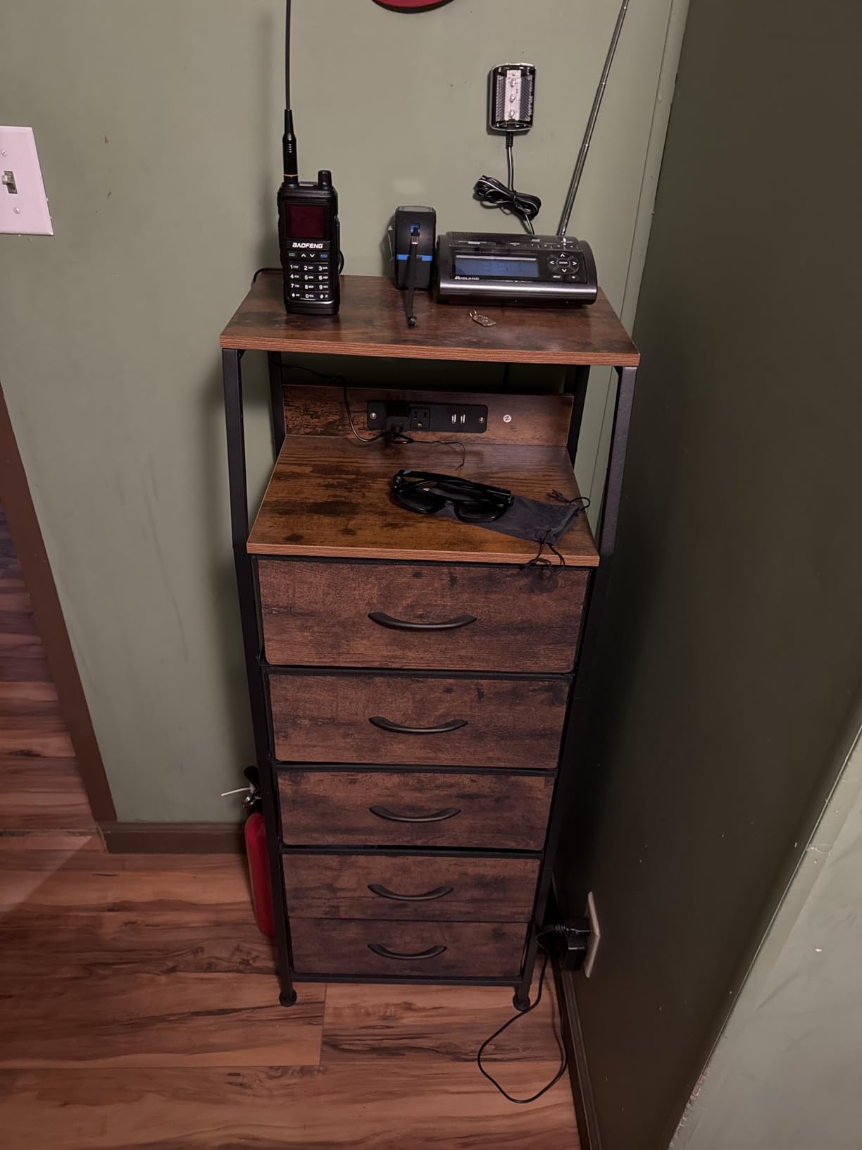 Furnulem Night Stand with Charging Station, 3 Fabric Drawers Bedside Table, Rustic Brown Dorm Nightstand For Bedroom, 28.3 Inch Tall, Usb Ports & Outlets, Side Table with Storage Shelf customer photo 1