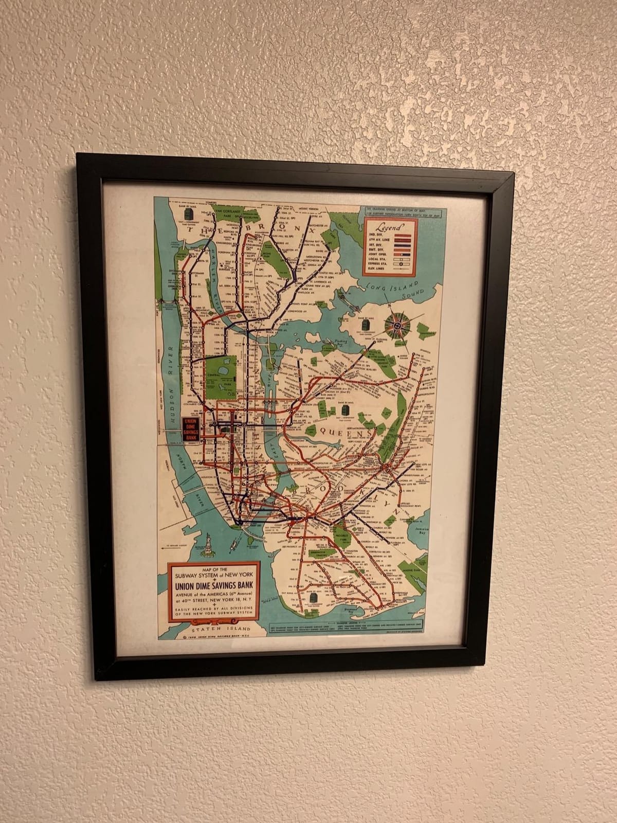 Vintage 1948 New York Subway Map 11x14 Framed Poster - Classic NYC Transit Map Reproduction, Retro 1940s Subway System Wall Art, Historic Old Manhattan Decor, Iconic Antique Apartment Art customer photo 1