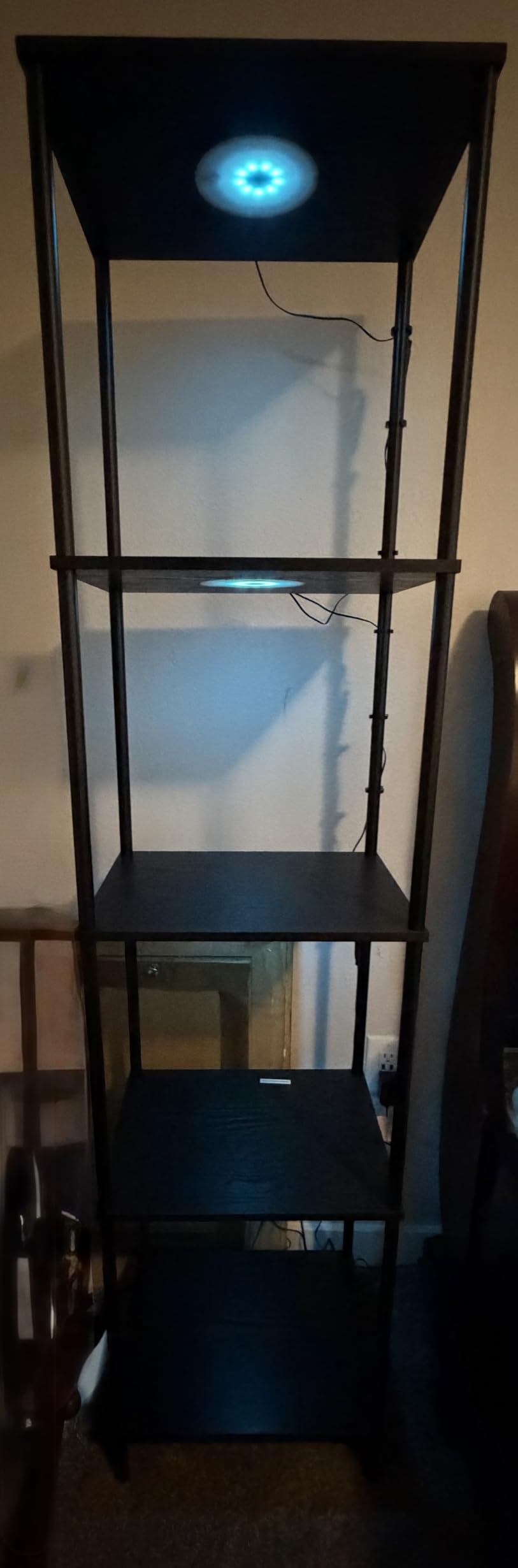 Display Shelf with RGBW Light, Color Changing Curio Cabinet Floor Lamp with Shelves Corner Standing Column Lamp Etagere Organizer Tower Nightstand Bookcase for Living Room Bedroom Office Décor Black customer photo 2