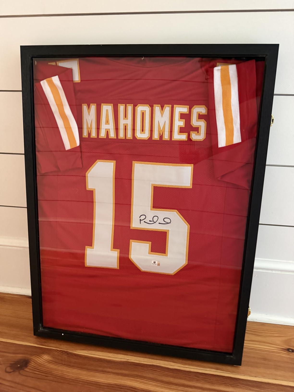 Jersey Wooden Frame Display Case - Shadow Box with 98% UV Protection Acrylic and Hanger for L or XL Baseball Basketball Football Hockey Sport Shirt and Uniform (Black, 1 Pack) customer photo 1