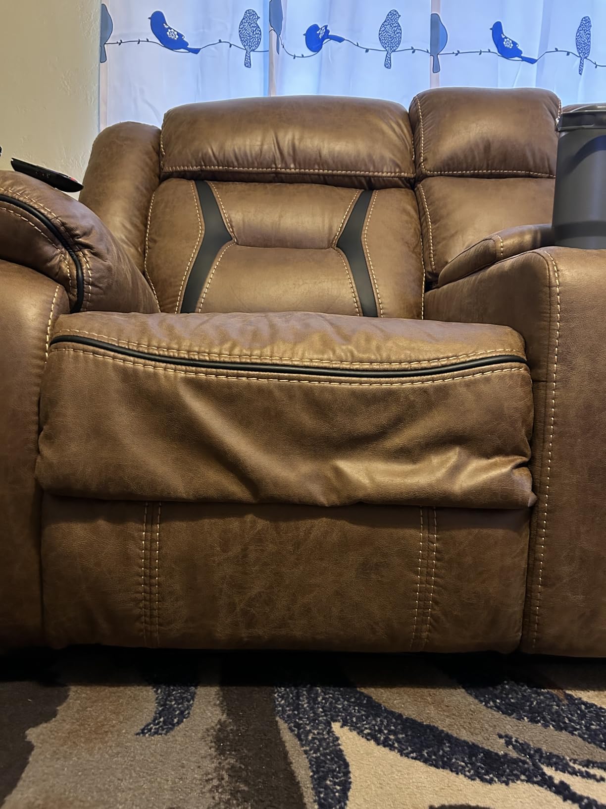 EBELLO Faux Leather Manual Reclining Sofa, 3 Seat Recliner Sofa Chair, Couch Furniture for Living Room, Meeting Room, Brown customer photo 1