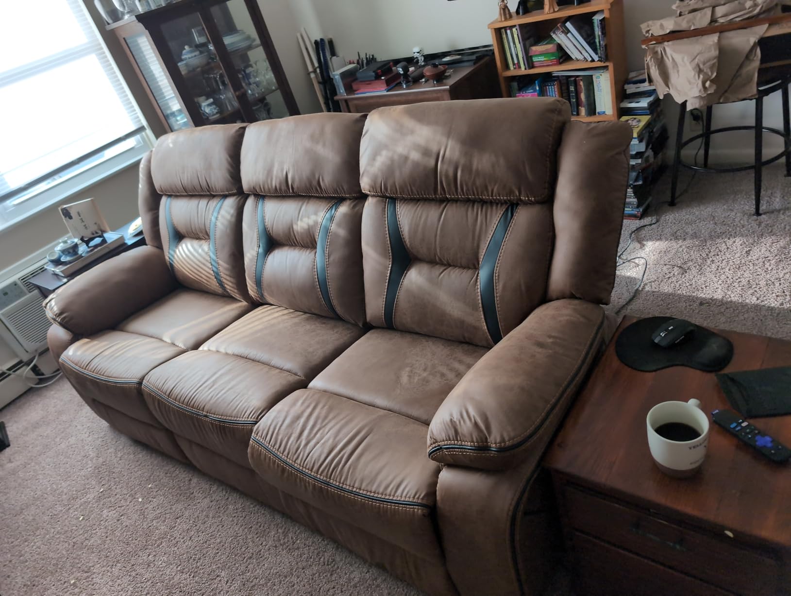 EBELLO Faux Leather Manual Reclining Sofa, 3 Seat Recliner Sofa Chair, Couch Furniture for Living Room, Meeting Room, Brown customer photo 2