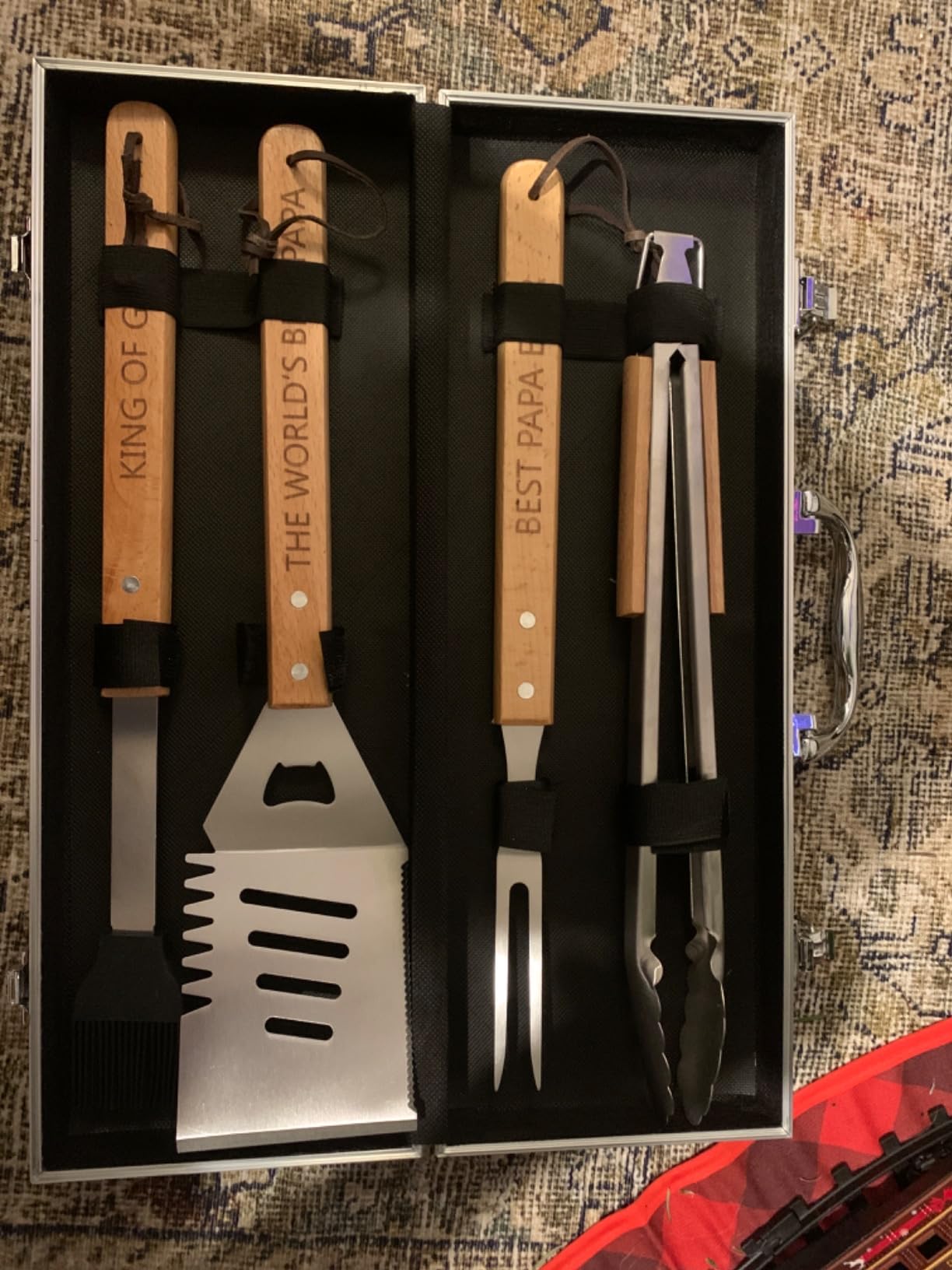 Grandpa Gifts from Grandkids Fathers Day, Grandpa Gift Heavy Duty Wooden BBQ Grilling Accessories Kit for Backyard, Thick Stainless Steel Grill Utensils with Non-Slip Handle Tools in Portable Bag customer photo 2