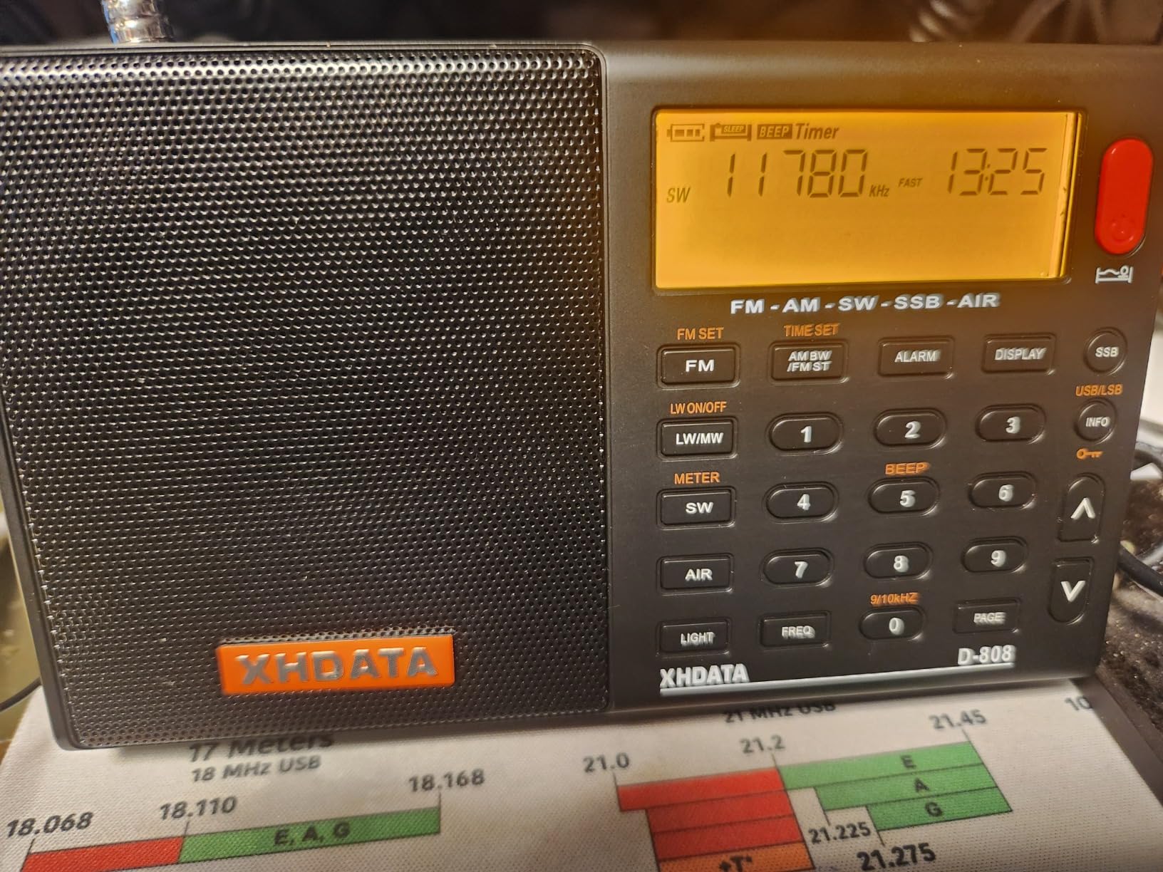 XHDATA D808 Portable AM FM SW LW Air Band Shortwave Radio SSB RDS Multi Band Digital Radio Speaker with LCD Display Alarm Clock External Antenna (Black) customer photo 2