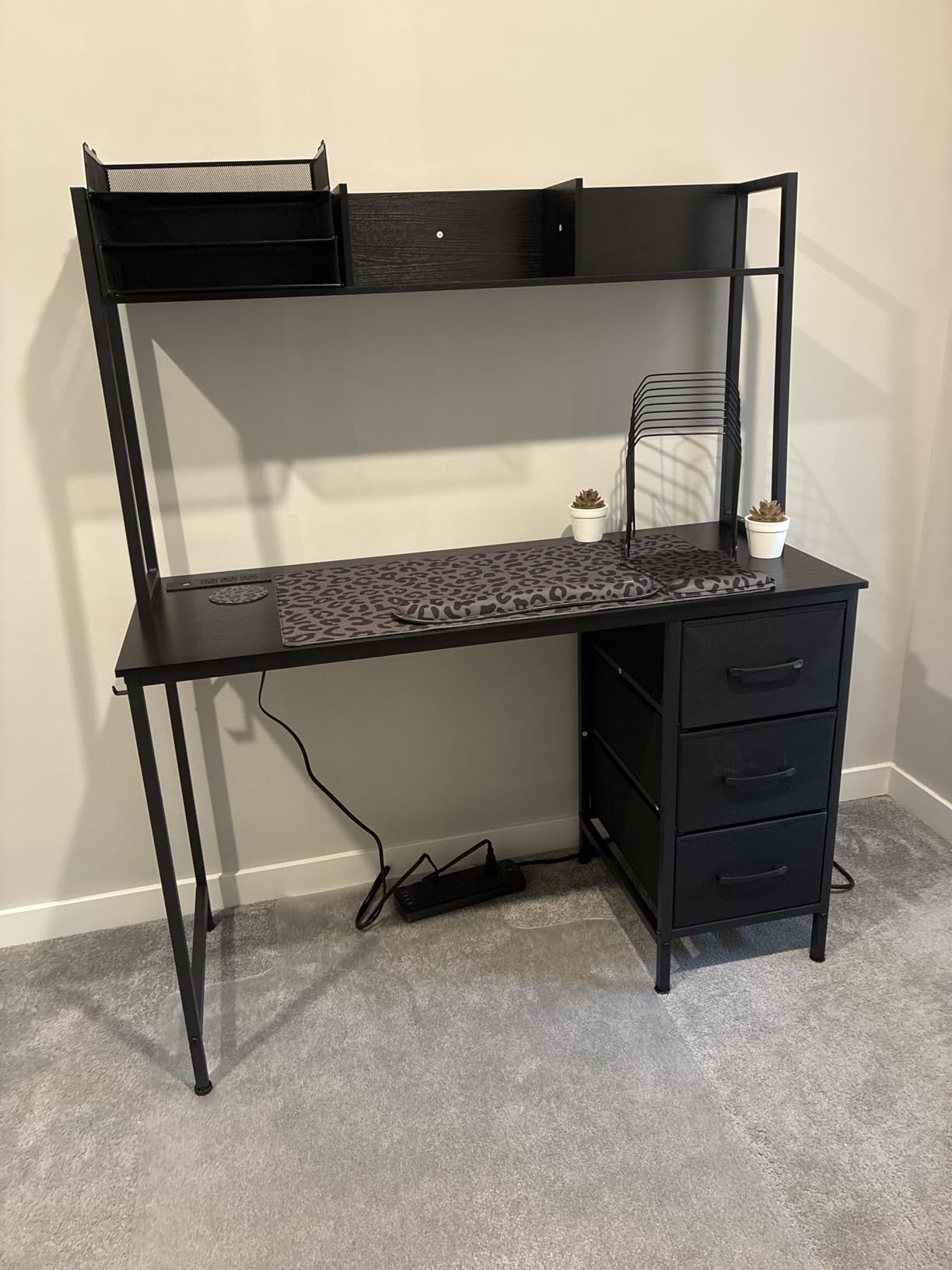 DLisiting White Computer Desk with Hutch & Drawers - 47 Inch Modern Study Writing Office Desk with 3 Storage Drawers and Power Outlets for Bedroom Home Office customer photo 1