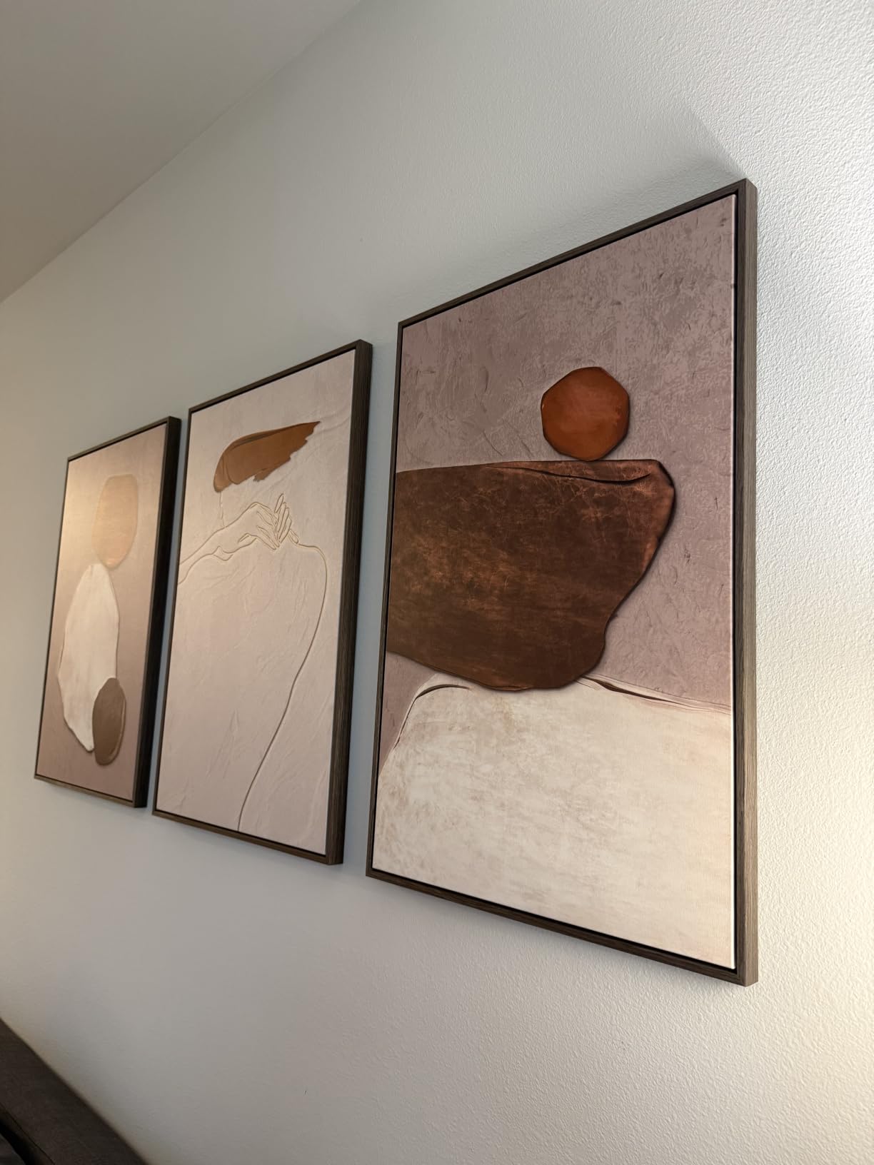 Framed Neutral Abstract Wall Art, Set of 3 Modern Canvas Prints Paintings Artwork for Walls, Minimalist Black and Beige Pictures for Living Room Hallway Stair Bedroom Office Wall Decor 16x24 Inch customer photo 1