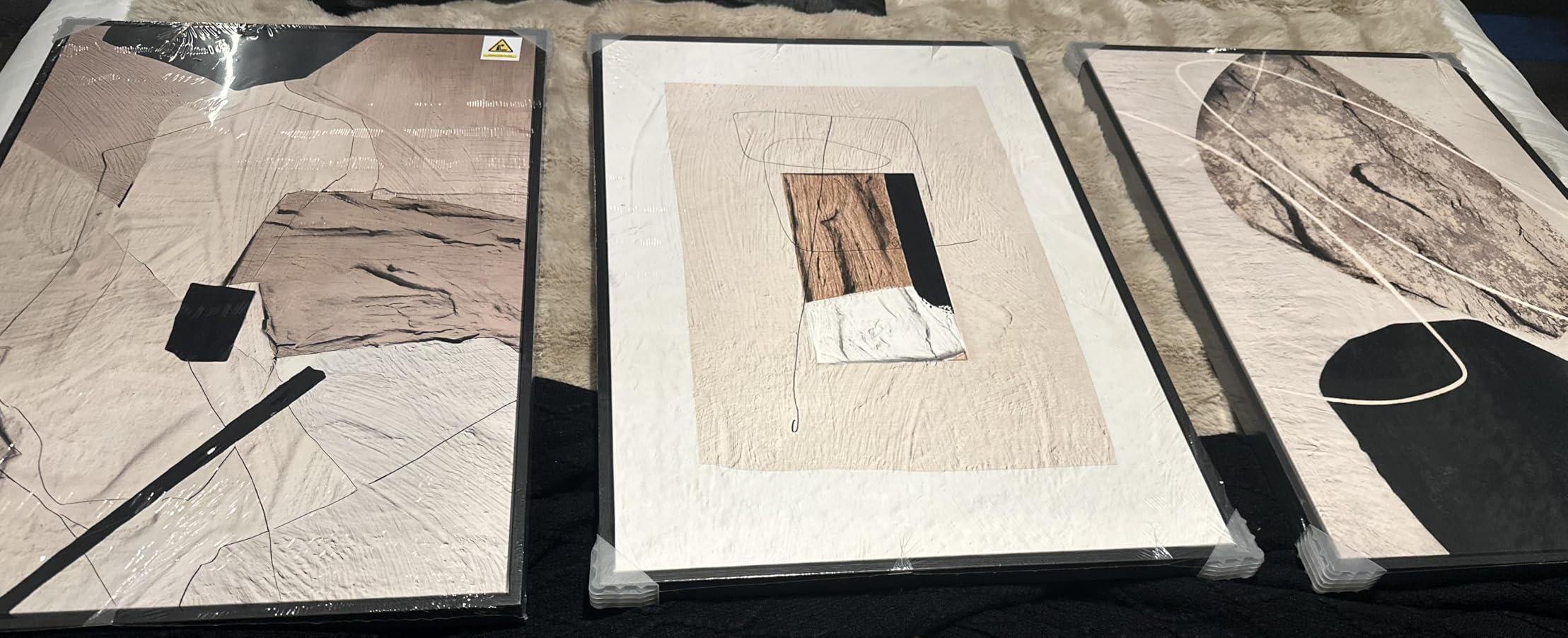 Framed Neutral Abstract Wall Art, Set of 3 Modern Canvas Prints Paintings Artwork for Walls, Minimalist Black and Beige Pictures for Living Room Hallway Stair Bedroom Office Wall Decor 16x24 Inch customer photo 2