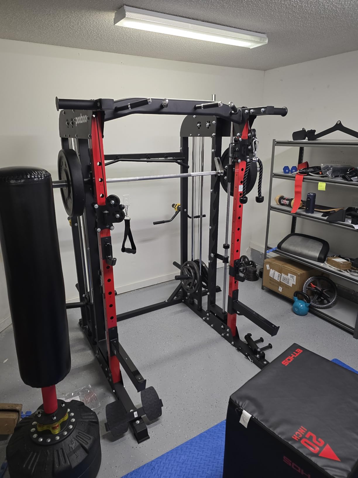 pooboo Power Cage Smith Machine with 2000LB Squat Rack Cable System customer photo 1