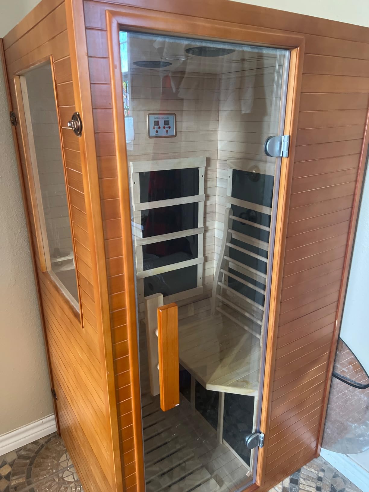 Real Relax Infrared Sauna 1 Person, Indoor Infrared Saunas for Home, Canadian Hemlock Wooden Dry Sauna, 950W 120V with Foot Warmer and 6 Heaters Panels, Compact Spa Room, 27.3