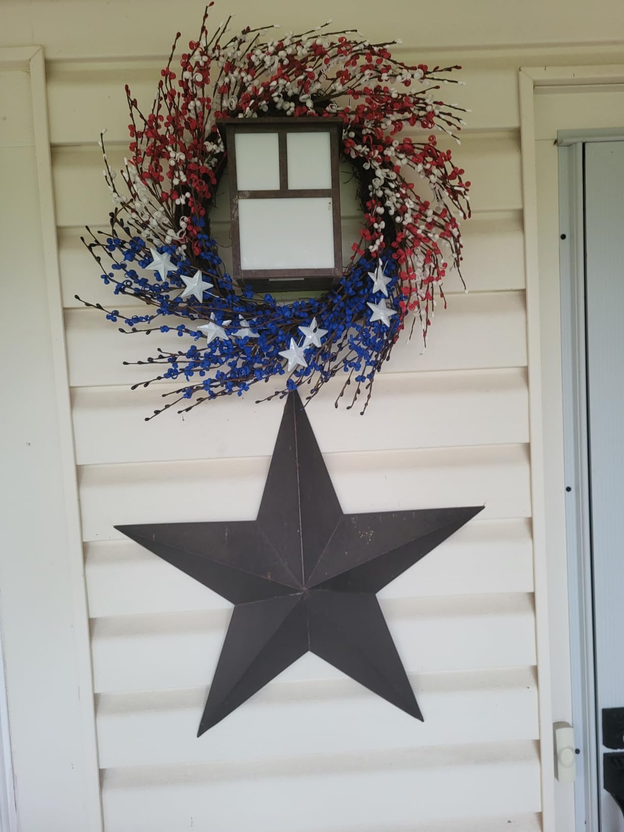 4th of July Wreath 22 inch, Patriotic Wreath for Front Door, Red White Blue American Independence Day Memorial Day Flag Day Indoor Outdoor Decor customer photo 1