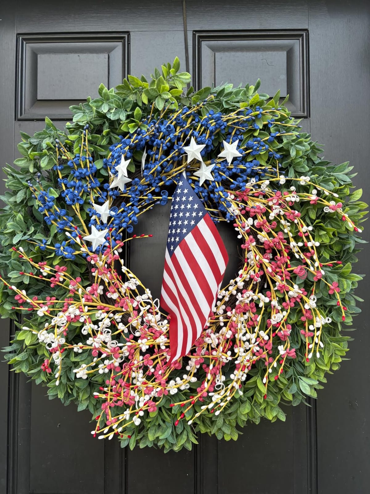 4th of July Wreath 22 inch, Patriotic Wreath for Front Door, Red White Blue American Independence Day Memorial Day Flag Day Indoor Outdoor Decor customer photo 2