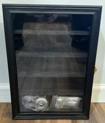 Military Challenge Coin Display Shadow Box Holds Up to 70 Coins, Lockable Wall-Mounted Cabinet for Medals, Pins, Patches & Ribbons, Removable Shelves, Pinnable Velvet Backing, UV Acrylic Door (Black) customer photo 1