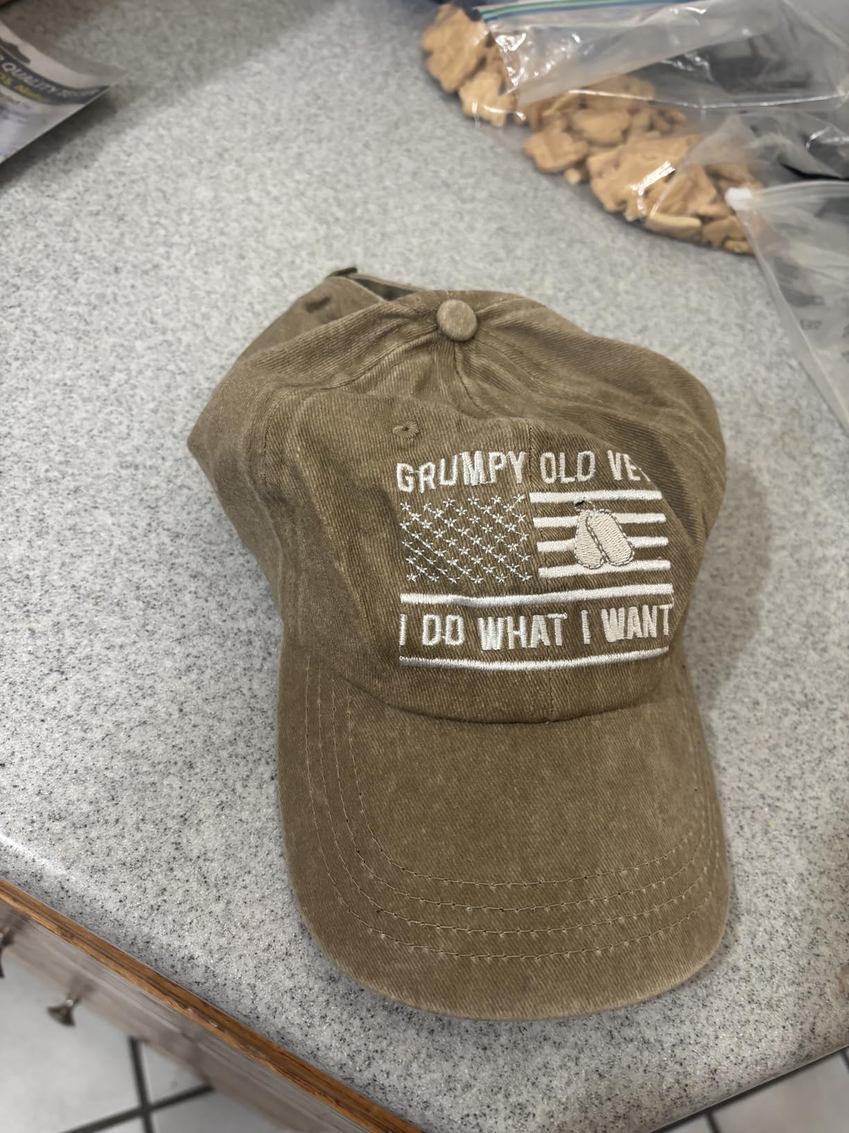 Grumpy Old Vet I Do What I Want Hats for Men, Adjustable Cotton Embroidery American Flag Veteran Baseball Cap customer photo 1