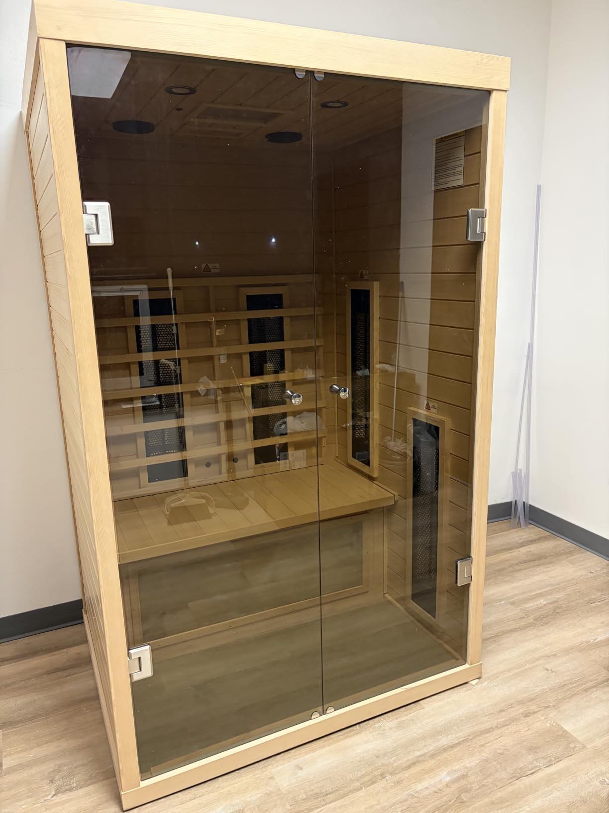 3 Person Ceramic Infrared Sauna Far Infrared Indoor Saunas for Home | 2 in 1 Hemlock Wooded Sauna Room with Low EMF Heaters + Ceramic Heating Cube-Chromotherapy-Bluetooth Speaker-Control Panels customer photo 1