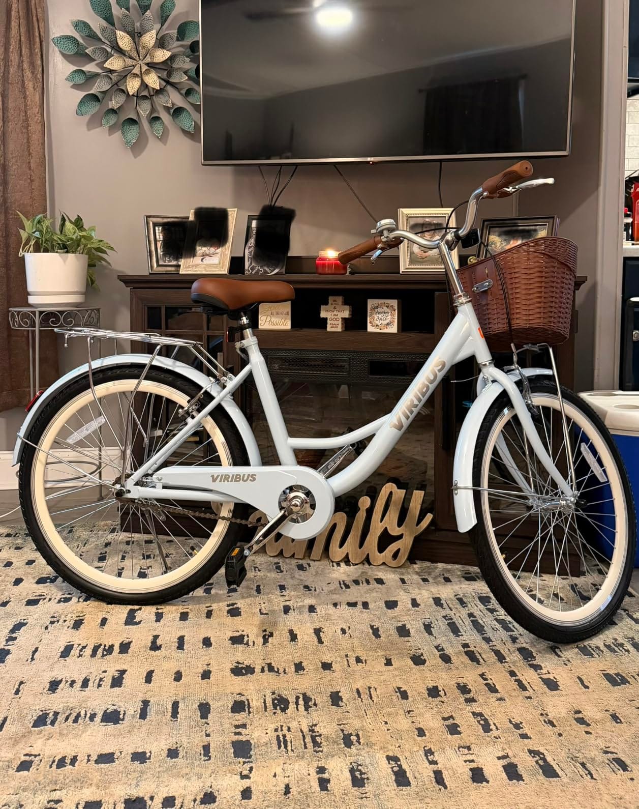 VIRIBUS Beach Cruiser Bike for Women, Single Speed Womens Bike with Basket & Rack 24 26 inch, Retro Step Through Cruiser Bicycle for Petite Short Women Female Ladies City Commuter, 330 lb. customer photo 2