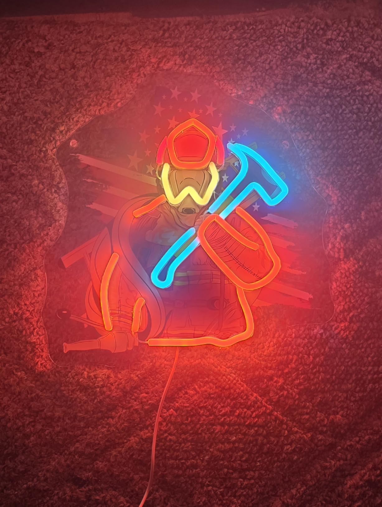 Mutank Firefighting Helmet Neon Sign, Pop Art Neon Light USB Powered LED Dimmable, for Hero Wall Decor Man Cave Firefighting Sign Wall Decor art, Firefighting Gift customer photo 1