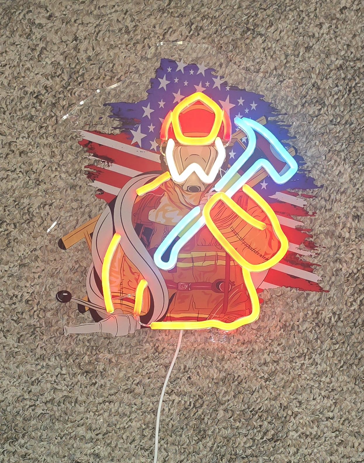 Mutank Firefighting Helmet Neon Sign, Pop Art Neon Light USB Powered LED Dimmable, for Hero Wall Decor Man Cave Firefighting Sign Wall Decor art, Firefighting Gift customer photo 2