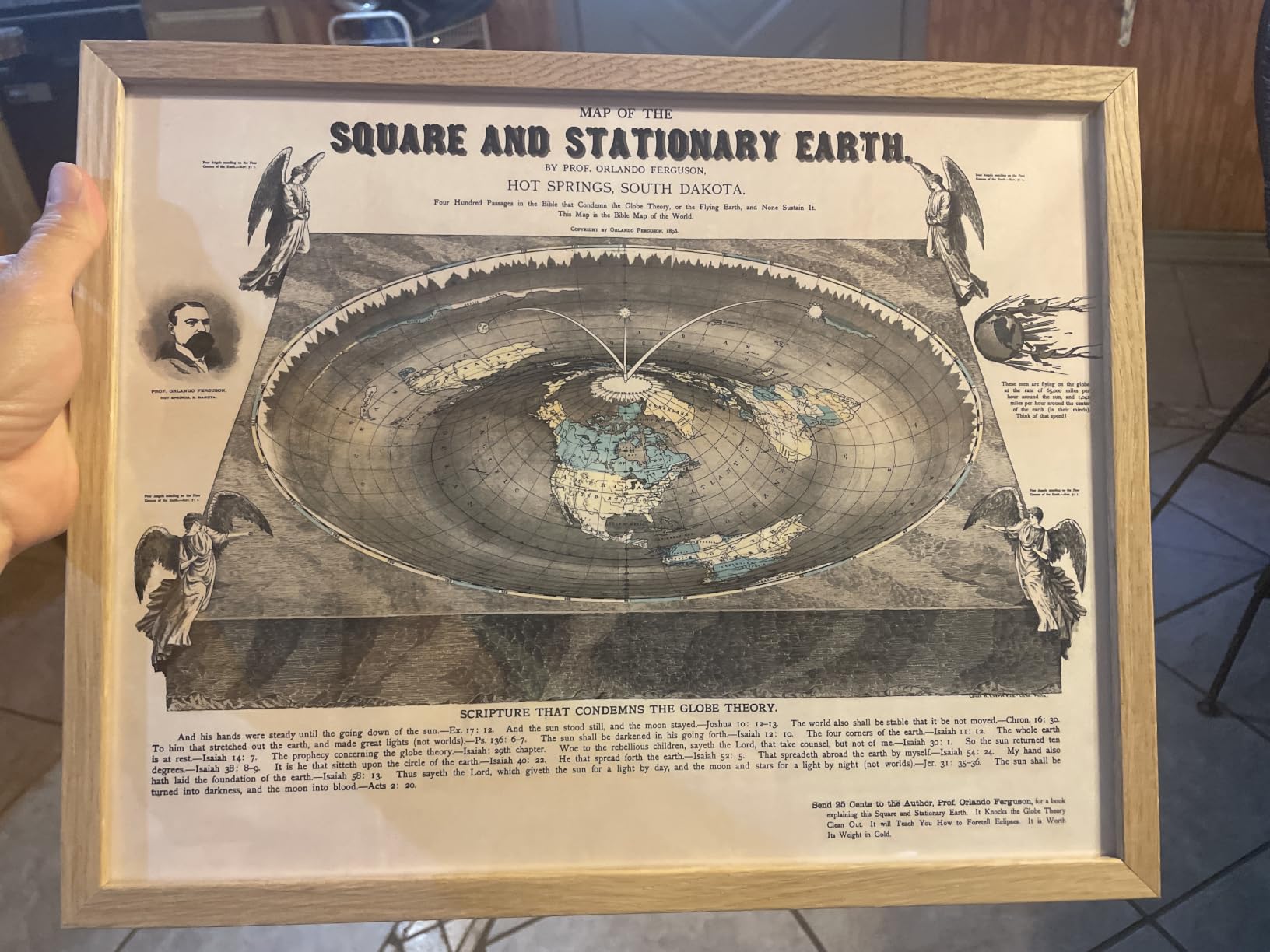 Orlando Ferguson Flat Earth Reproduction Map 11x14 Framed Poster - Vintage Scientific Print, 19th-Century Theory, Historical Science, Flat Earthers, Antique Office Decor, Library, Classroom customer photo 2