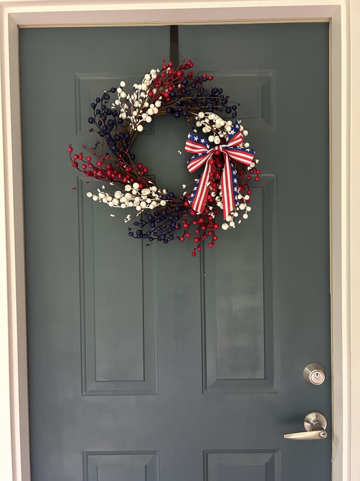 4th of July Wreaths for Front Door 22 Inch Patriotic Wreath American Red White Blue Wreath for Independence Day July 4th Flag Day Memorial Day customer photo 1