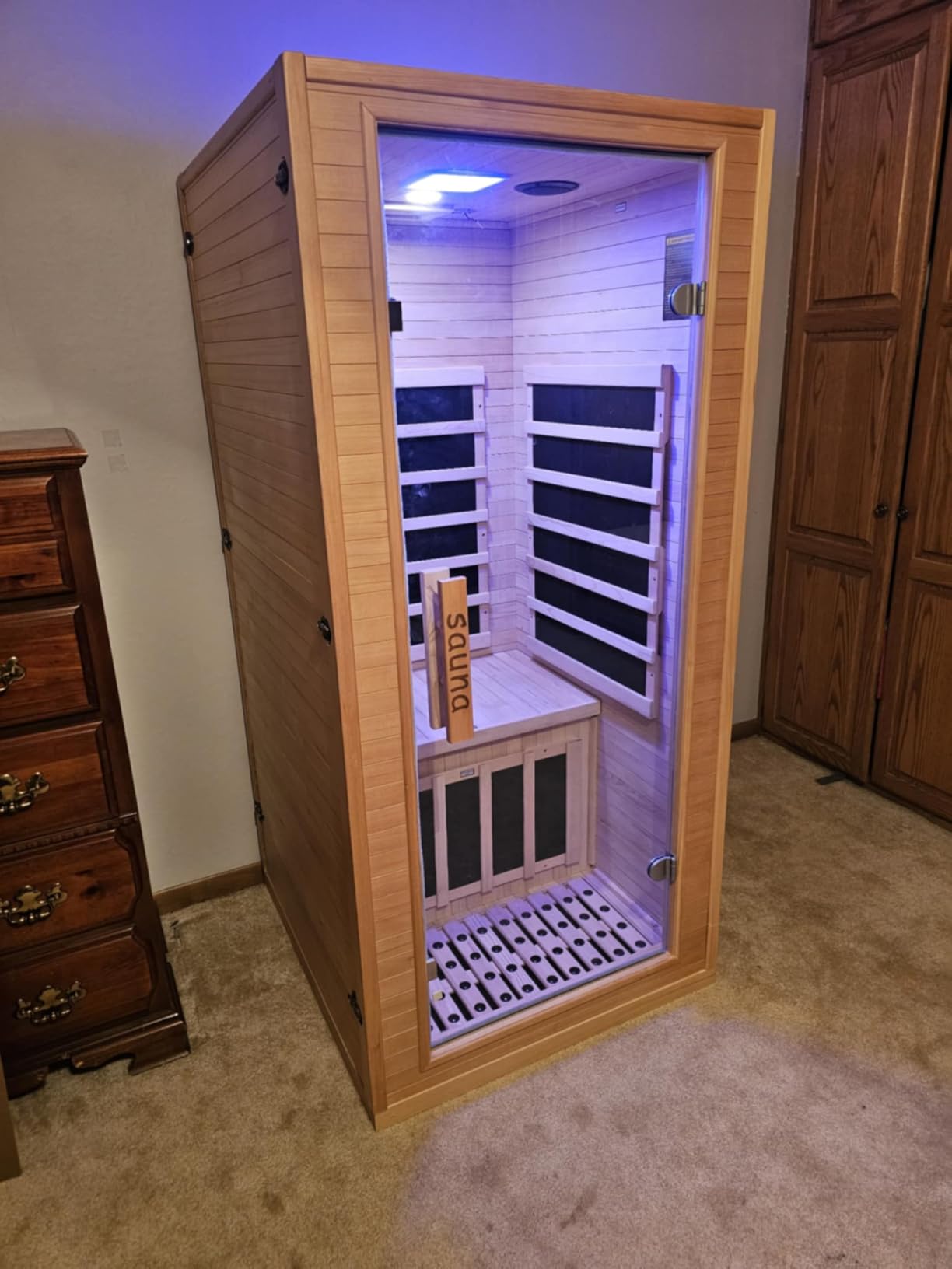 Far Infrared Sauna for 1 Person - 1050W Fast Heating, Canadian Hemlock Wood Home Sauna with Bluetooth Speaker, Chromotherapy & Oxygen Ionizer Easy Assembly Indoor Sauna for Relaxation, Detox, Home Gym customer photo 2