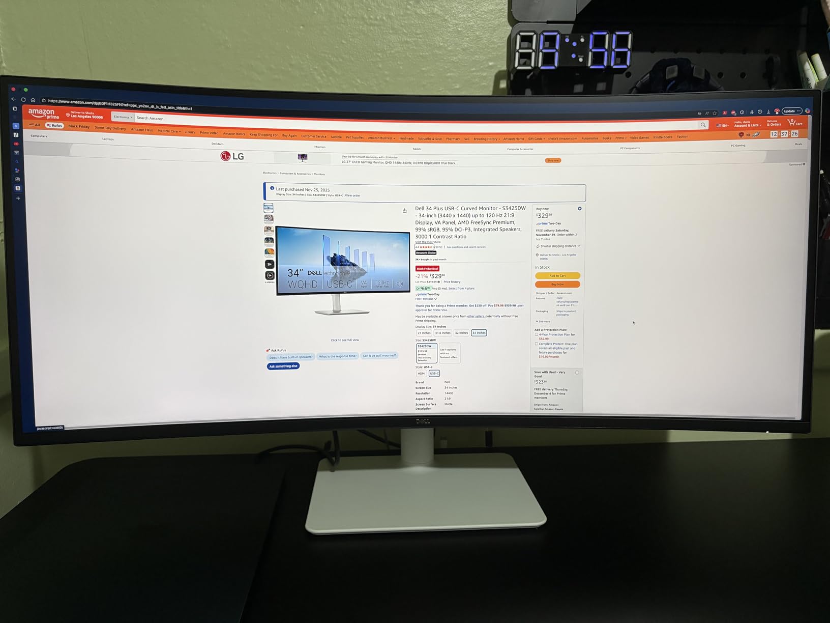 Dell 34 Monitor S3425DW, WQHD VA, 120Hz, FreeSync Premium, Eye Comfort, HDR10, Anti-Glare, 300 cd/m2 Brightness, 3,000:1 Contrast, 95% DCI-P3, 2x10W Speakers, USB-C 65W Power Delivery customer photo 2