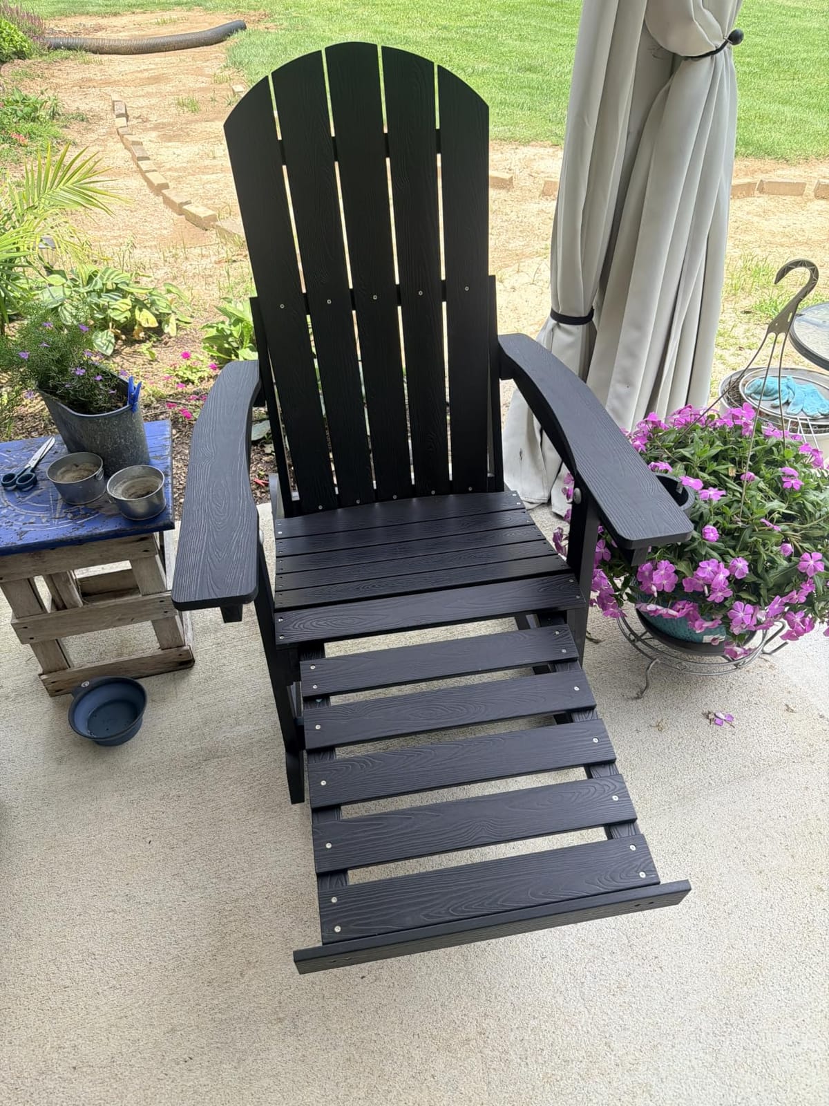 YEFU Adirondack Rocking Chairs Set of 2, with Footrest, All-Weather, Black | 5-Level Adjustable Backrest, Retractable Ottoman & Cup Holder, Like Real Wood, for Outdoor/Patio/Porch, Heavy Duty, 400 lbs customer photo 1