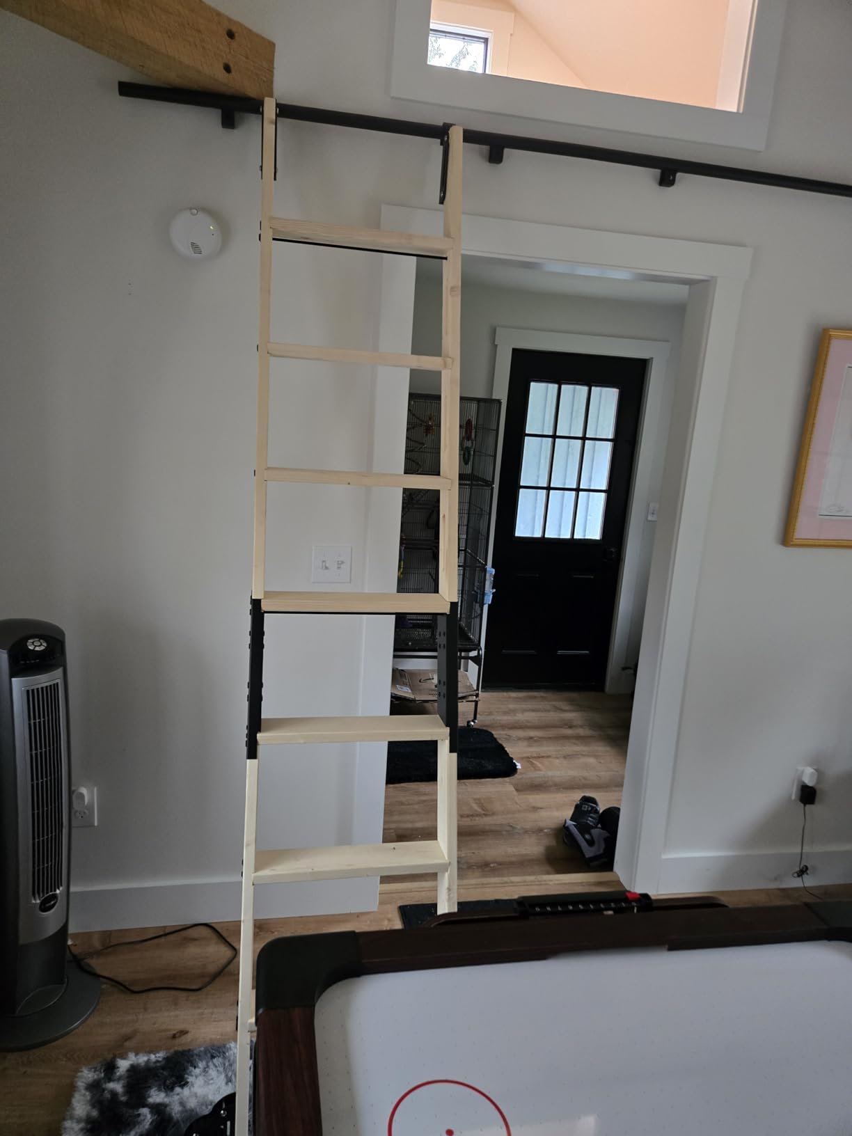Rolling Library Ladder 9ft, 450lbs Capacity, 8 Steps with Build-in Handrail, Solid Wood, Easy Assembly for Loft Bookshelf Kitchen Attic Outdoors, DIY Stain (No Sliding Hardware) customer photo 2