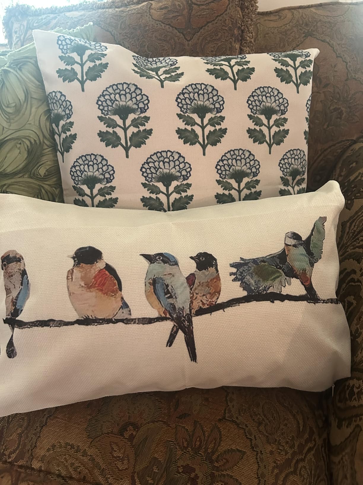 RABUSOFA 4th of July Memorial Day Patriotic Lumbar Throw Pillow Cover,12x20 Inch Red White and Blue Birds Flowers Independence Day American Fourth of July Decoration for Sofa Couch customer photo 2