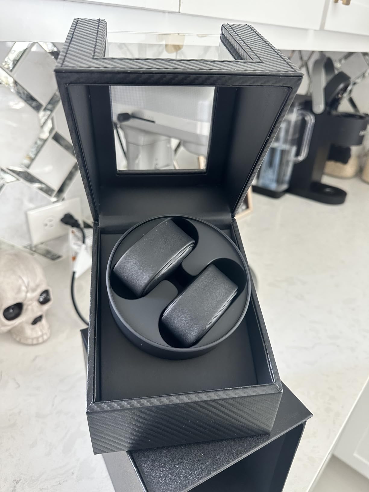 BEWISHOME Watch Winder for Automatic Watches, Double Watch Widner with Led Light 4 Modes, Automatic Watch Winder Box Watch Spinner with Japanese Quiet Motor Type-C Adapter or Battery Powered, SYQ02C customer photo 1