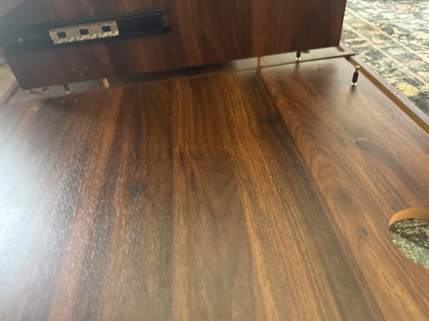 ORRD Home Office Oval Desk with Sliding Tambour Door and Drawer, Modern Fluted Wood Executive Computer Storage Desk for Study, Living Room, Bedroom, Office - Walnut customer photo 2
