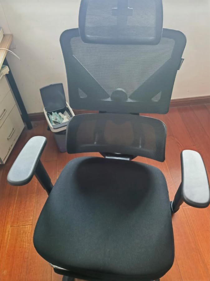Ergonomic High Back Mesh Office Chair, Lumbar Support (Black) | Smooth 90° to 135° recline for work, read, or rest. Swivel big and tall gaming Chair. Adjustable armrest headrest height. customer photo 2