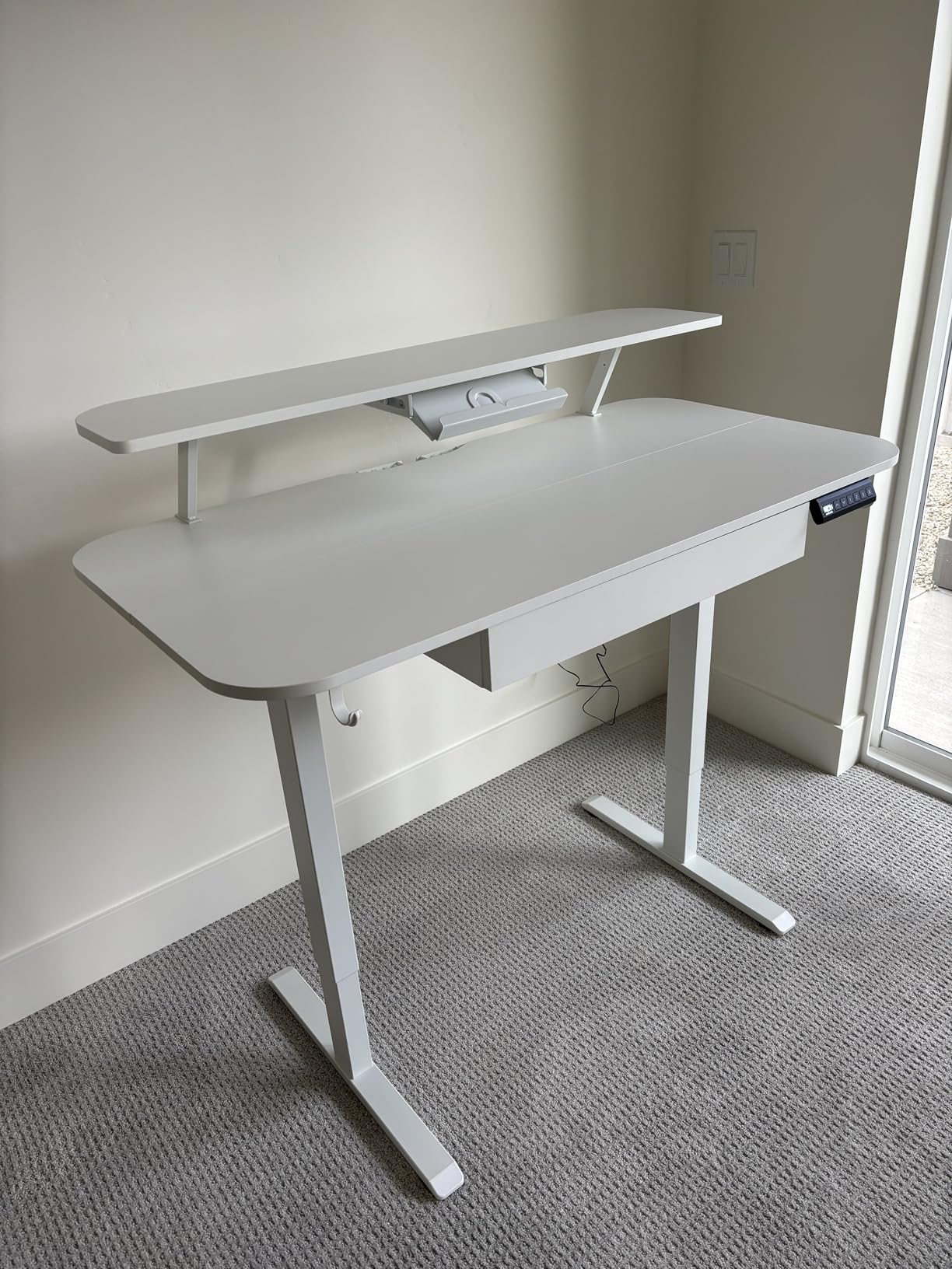 GTPLAYER Electric Standing Desk with Drawers, 48 x 24 Inches Height Adjustable Computer Desk with Monitor Stand, Laptop Stand, Sit Stand up Desk with Memory Preset for Home, Office, White customer photo 2