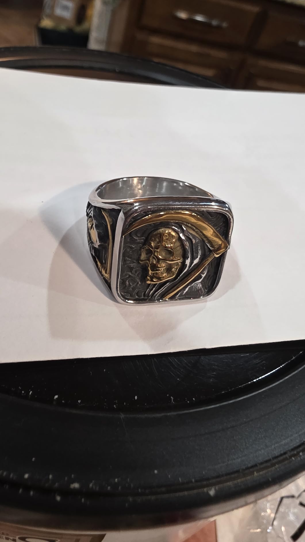 Grim Reaper Ring for Men – Gold Skull with Scythe Signet Statement Ring, Death Biker Punk Stainless Steel Jewelry customer photo 1