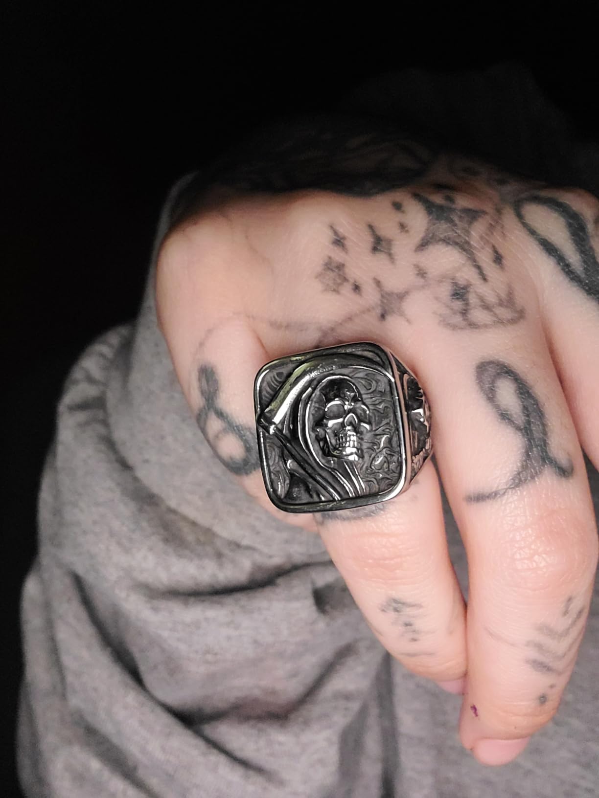 Grim Reaper Ring for Men – Gold Skull with Scythe Signet Statement Ring, Death Biker Punk Stainless Steel Jewelry customer photo 2