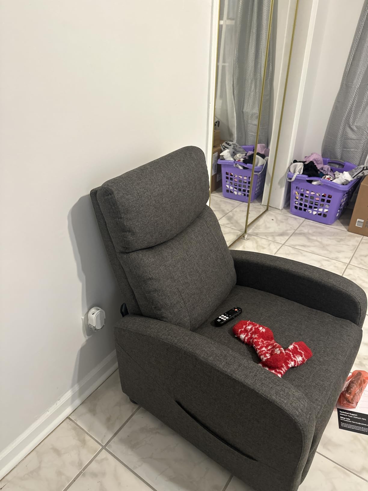Sweetcrispy Massage Recliner Chair for Adults, Adjustable Home Theater Seating with Lumbar Support for Living Room, Modern Fabric Reclining for Small Space, Grey customer photo 1
