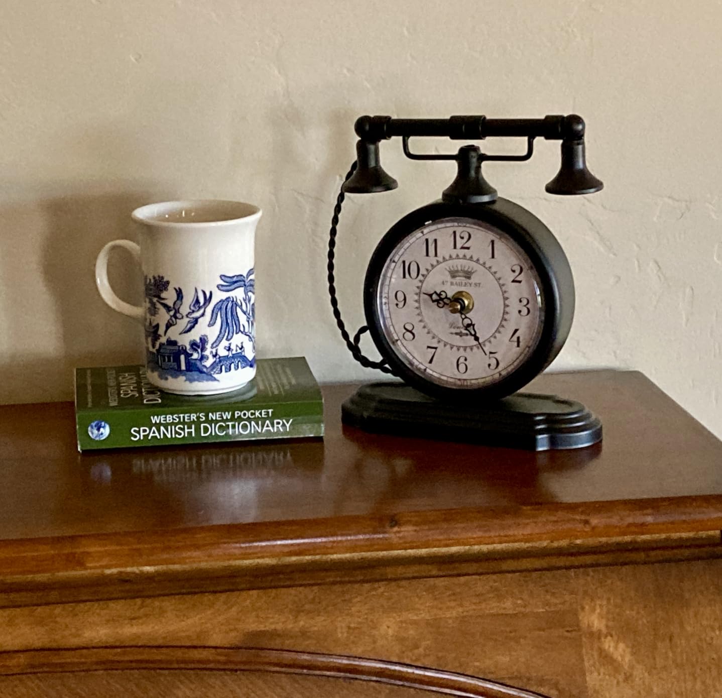 Glod Vintage Table Clock, Antique Telephone Style Mantel Clocks | Desk and Shelf Decor Clock, for Living Room, Farmhouse, Bedside, Bedroom, Gift (7.3