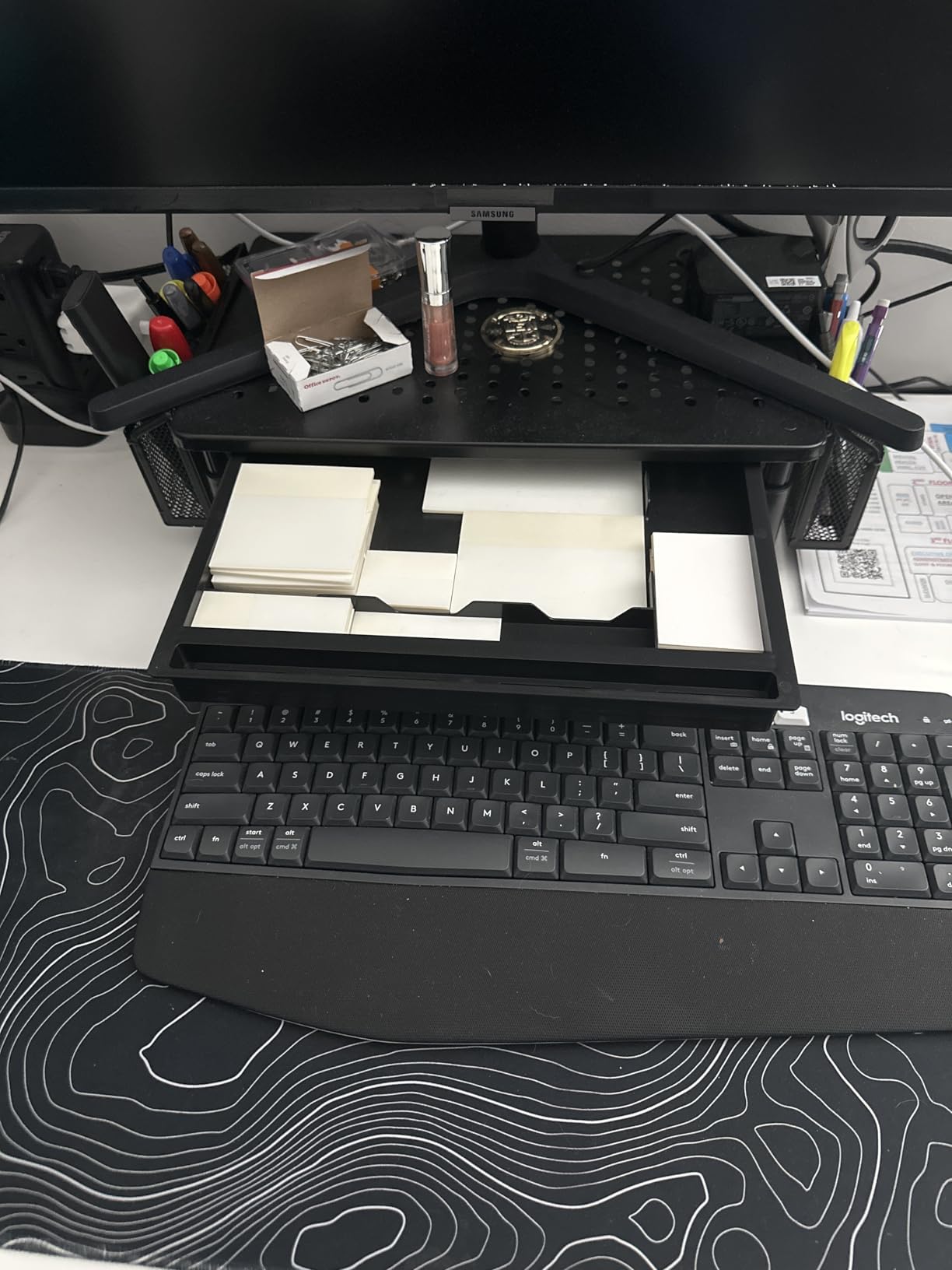 WALI Desk File Organizer, 4 Tier Desktop Paper Letter Tray Organizer with Drawer and 2 Pen Holders, Office Desk Accessories & Workspace Organizers (DO005DH-B), Black customer photo 2