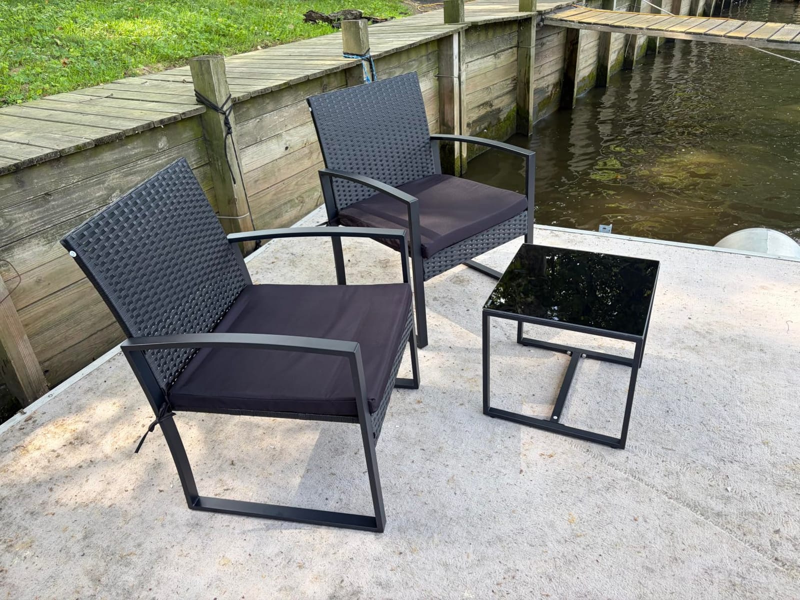 Murago Outdoor 3-Piece Wicker Bistro Set, Patio Conversation Set | 2 chairs with Coffee Table, for Balcony, Porch, Garden, Yard, Poolside, Black Frame & Black Cushion customer photo 1