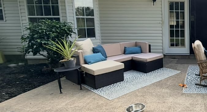 Vongrasig 5 Pieces Outdoor Sectional Furniture, All-Weather Rattan Patio Furniture Set, Wicker Patio Sectional Couch with Cushion, Glass Table, Navy Blue customer photo 2